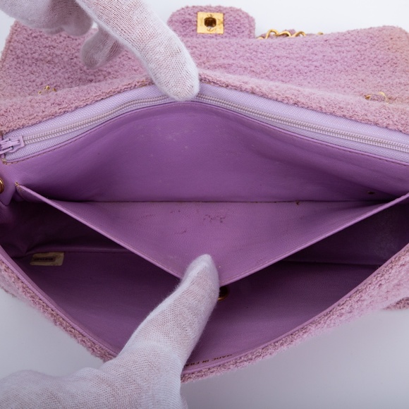 CHANEL VINTAGE SMALL PINK TWEED CLASSIC SINGLE FLAP BAG (2014) - Picture 11 of 14